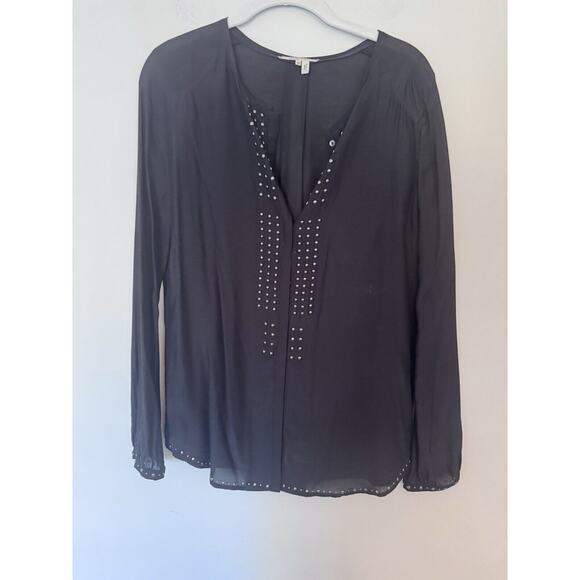 Gerard Darel Womens Black Semi Sheer Long-Sleeve Blouse Shirt Top Size 36 Silk - Picture 2 of 16